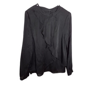 Ann Taylor Silk Stretch Top | Rhinestone Ruffle Long Sleeve NWT Sz S